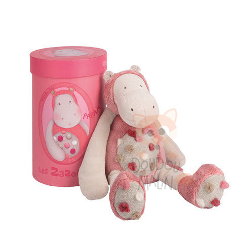  les zazous soft toy pink grey hippo 